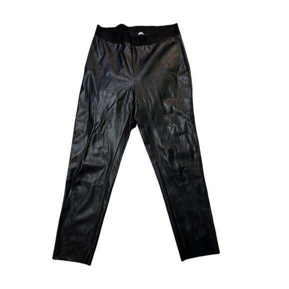 DKNY Women's Faux Leather Vegan High Rise Side Zip Stretch Trouser Pants sz L - Picture 1 of 8